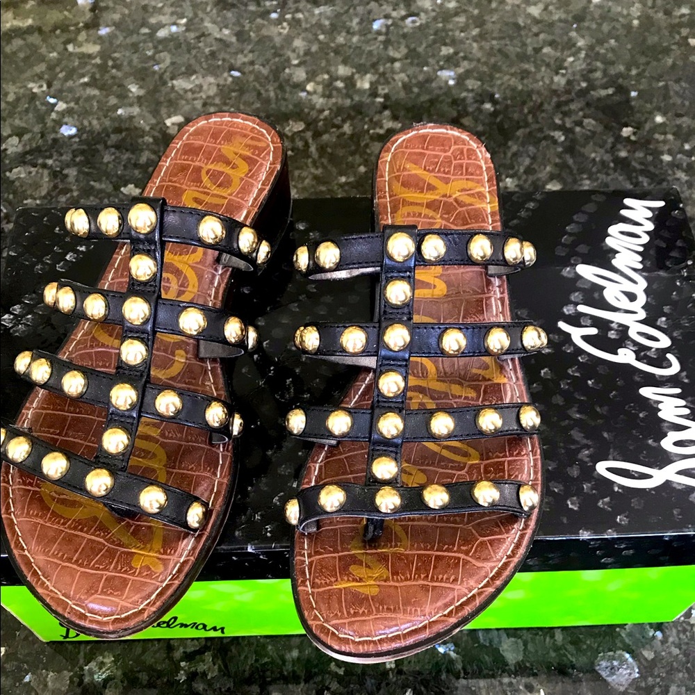 Authentic Sam Edelman Black Leather Juniper Studded Sandal Size 6.5
